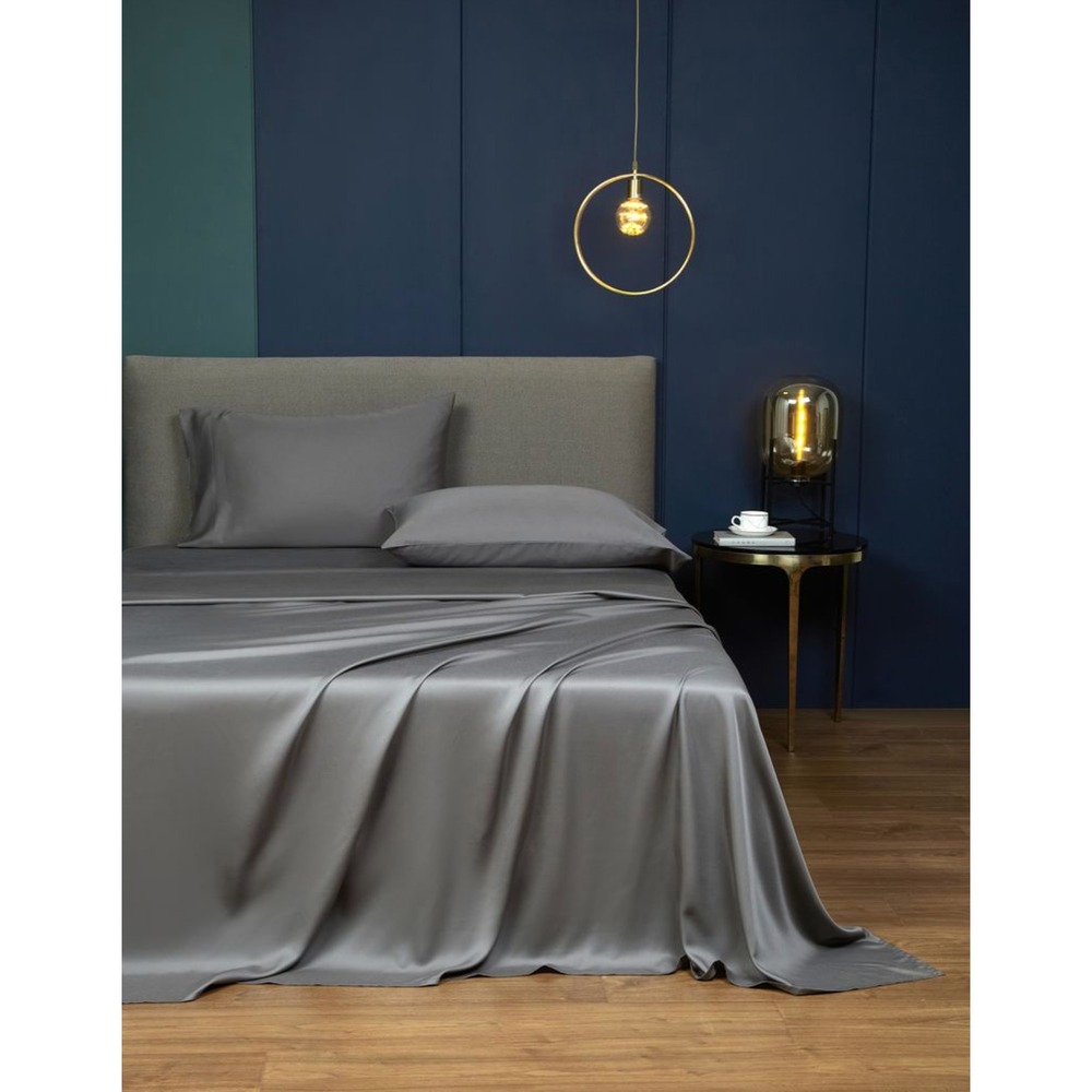 Gray Tencel Sheet‎ Set with Pillowcase Queen Modern Quiet Luxury Minimalist Chic